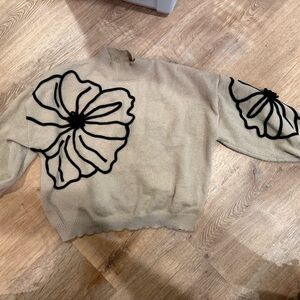 SHEIN Beige Sweater with Black Floral Accents